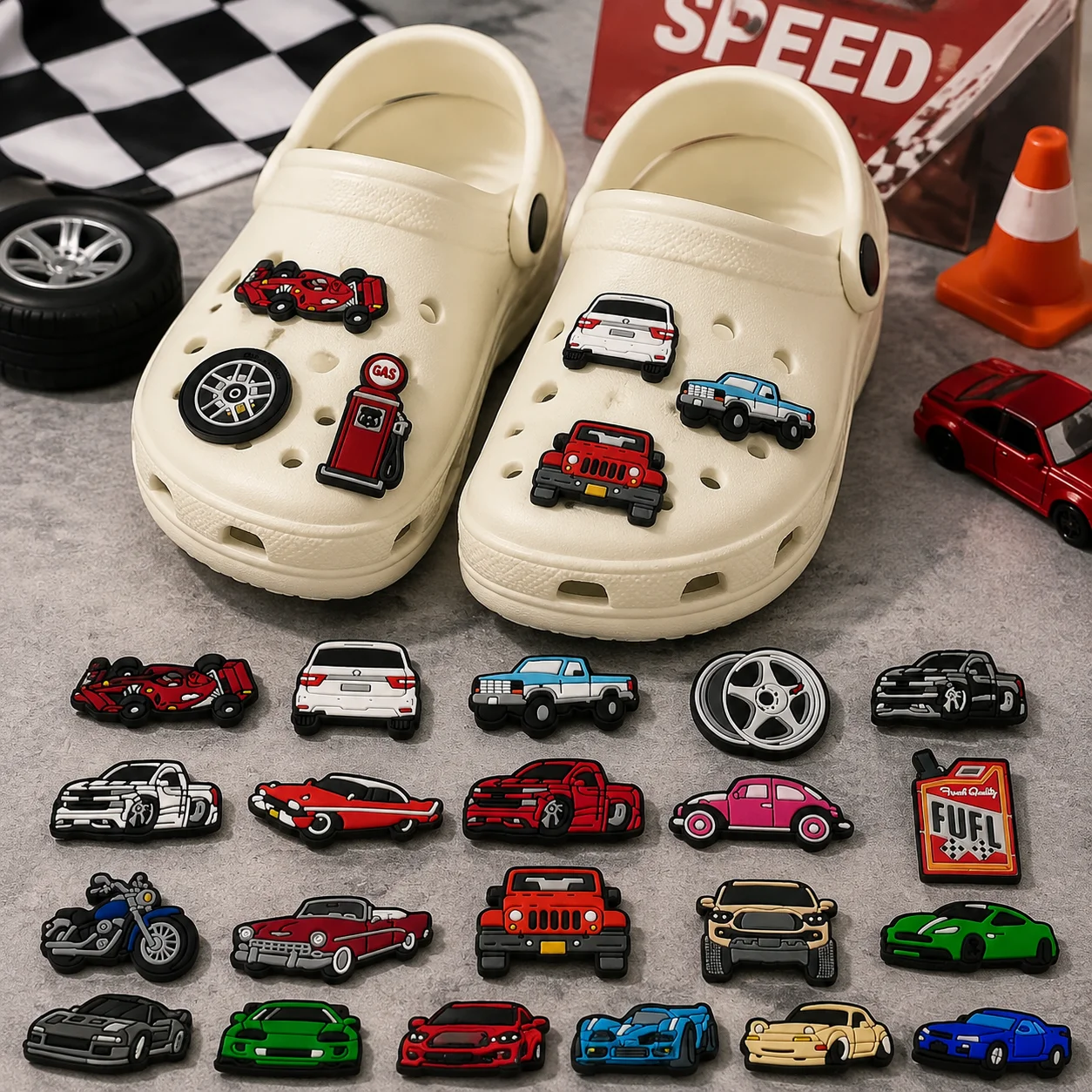 1/25PCS Car Themed Shoe Charms Set DIY Decorative Pins Racing SUV Truck Clogs Accessories Adult Kids Trendy Detachable Buckles