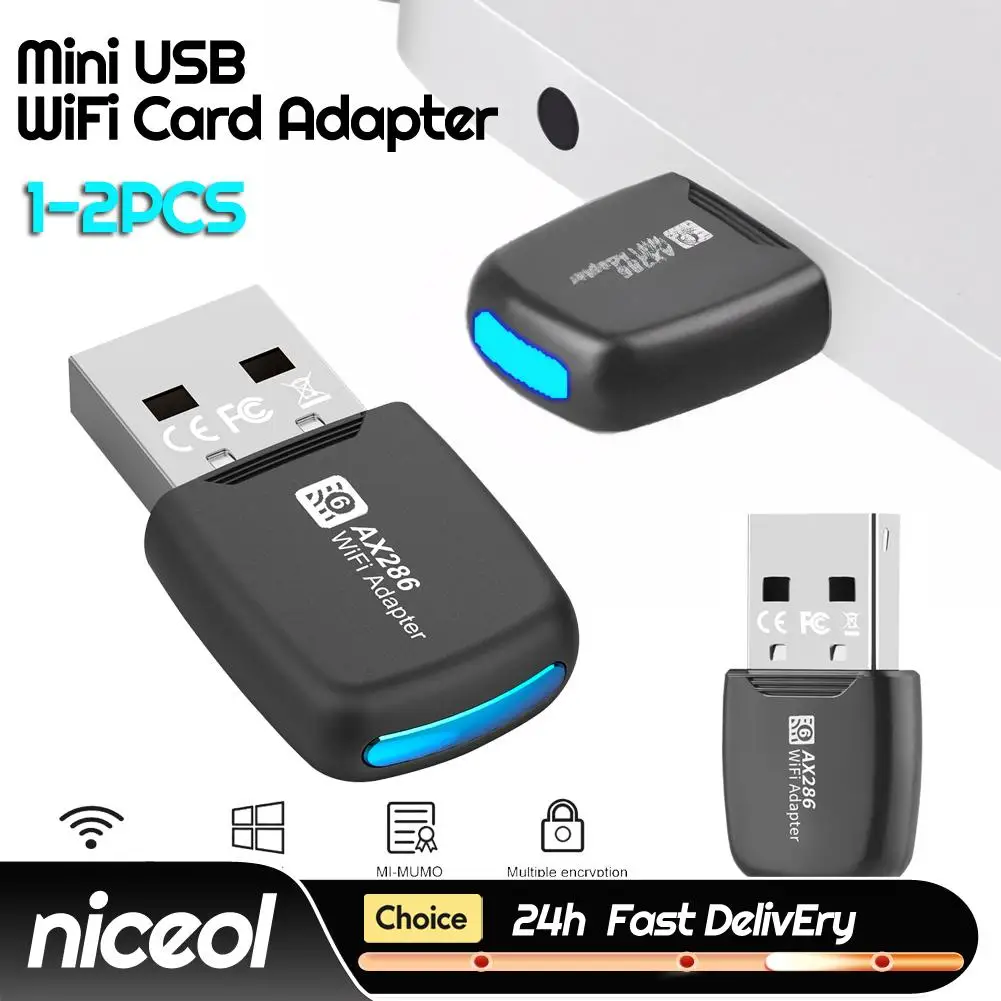 

WIFI 6 USB Wi-fi Adapter 286.8Mbps Network Card Driver-free 2.4GHz WIFI Dongle For PC Laptop Windows 7 8 10 11