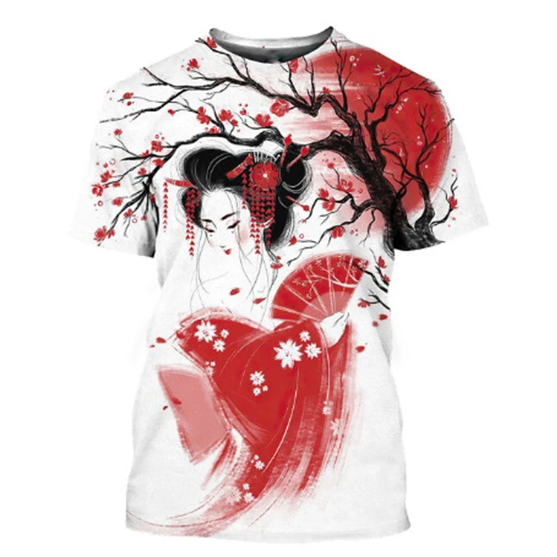 New Japanese Geisha 3D Print T-shirts Summer Men Woman Short Sleeve Tees Fashion Streetwear Harajuku T Shirt Male Tops Clothing