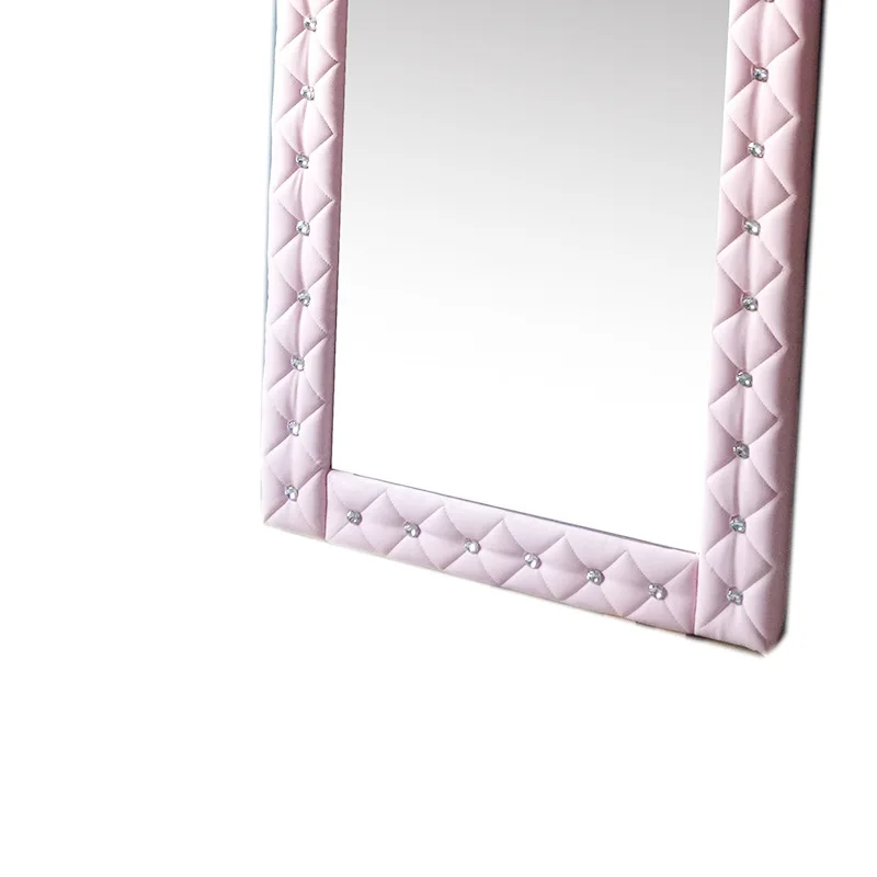 3 Mirrors Set, Pink Leather Salon Wall Mirror, Hairdressing Styling Hanging Decor, Beauty Parlor Equipment
