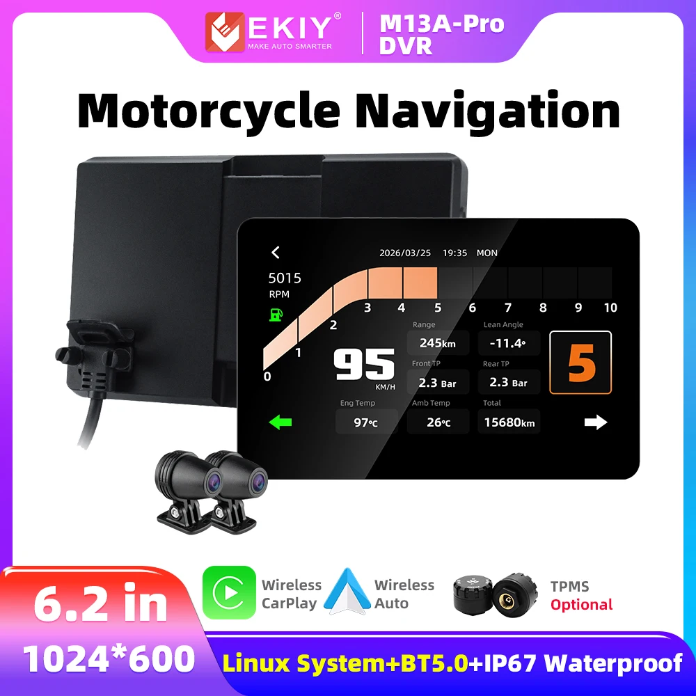 EKIY 6.2 in Wireless Carplay Android Auto For BMW Universal Motorcycle GPS Navigation Motorbike Display Dual Camera TPMS Screen