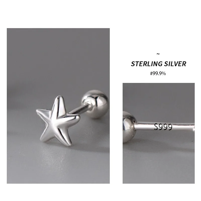 Orecchini a bottone in metallo con stella in argento Sterling 925 per ragazze Simple Originality coreano Fashion Ear Bone Nail Ladies Piercing