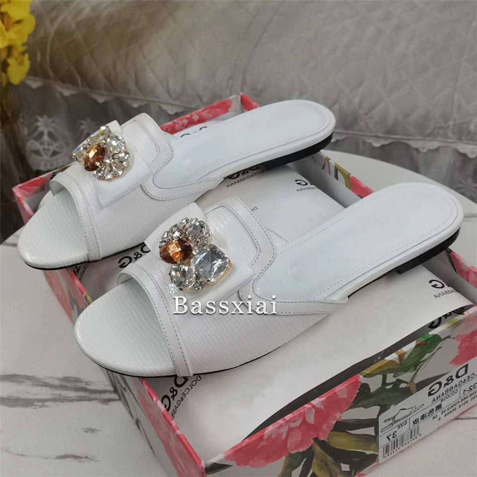 Luxury Diamond Butterfly-Knot Slippers Women Flat Heel Sexy Open Toe Crystal Rhinestone Slip-on Outwear Slides For Girls