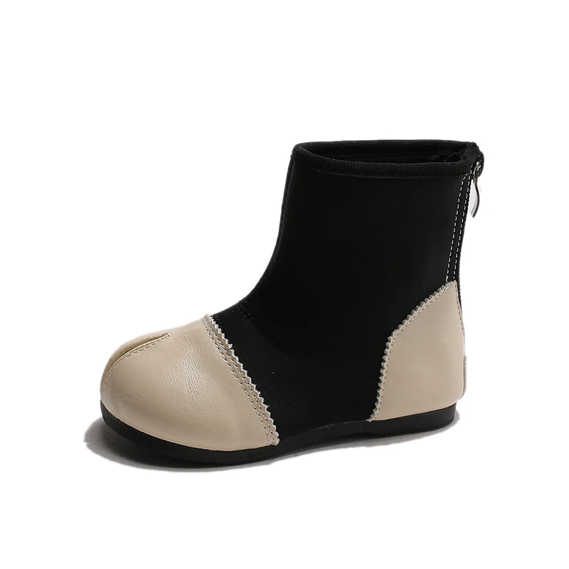 Children Fake Split-toe Pigskin Boots For Winter Girls' Short Boots Stitched Soft Fashion Boots