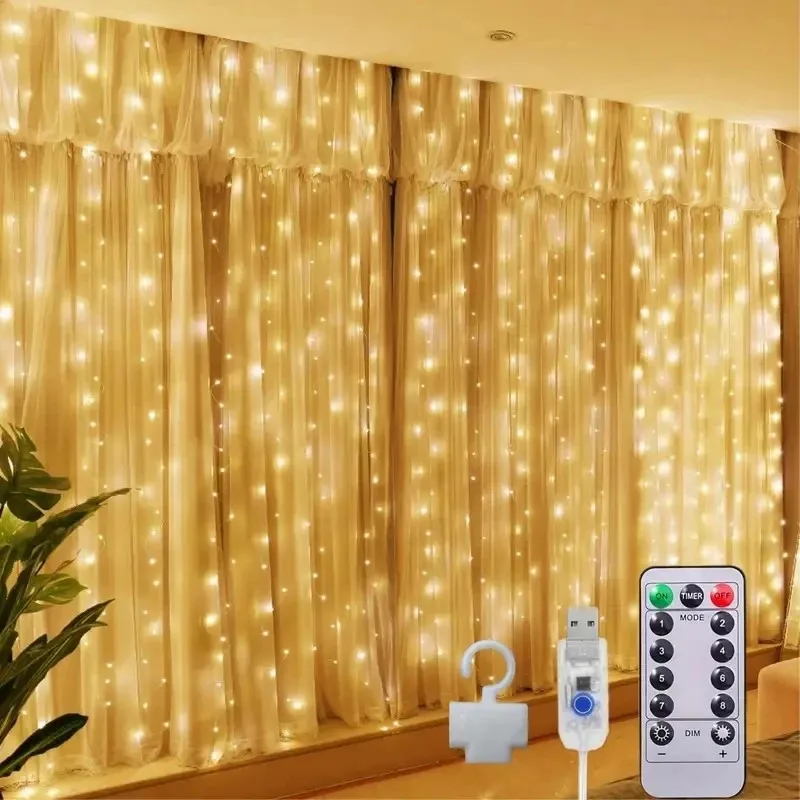 3M USB String Light Fairy Garland Curtain Lamp With Hook 8 Function Remote Control For Wedding Party Decoration