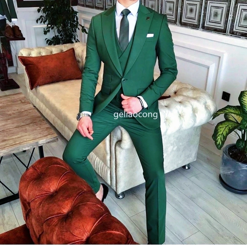 سليم صالح أنيقة الأخضر الرجال بدلة رسمية 3 قطعة مجموعة سترة سترة السراويل لحفل زفاف الأعمال العريس سهرة مجموعة أحدث نمط