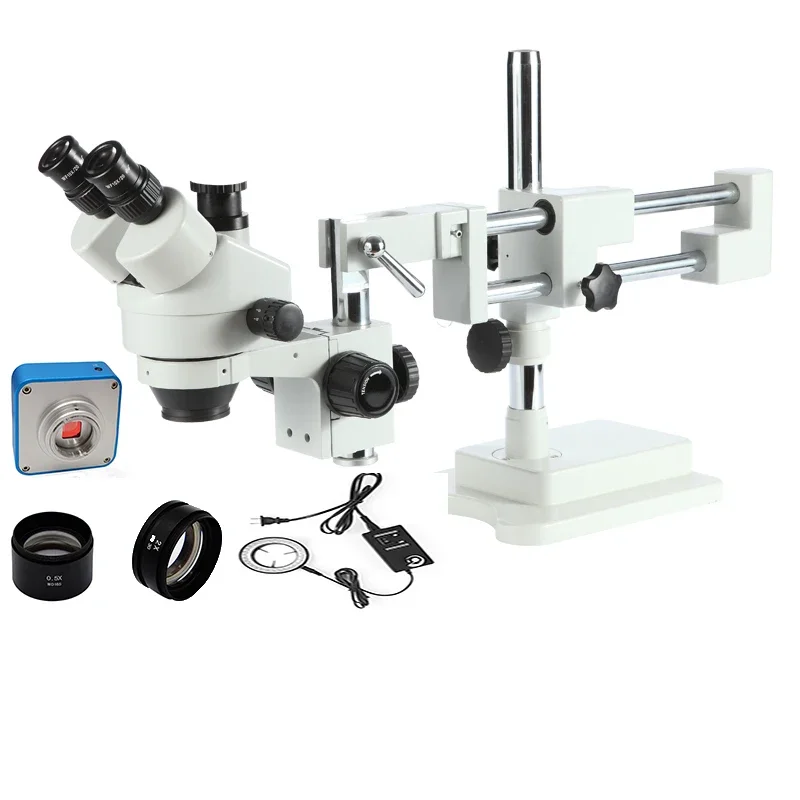 Double Boom Arm 48MP HD USB Camera LED Light Trinocular Microscope For Mobile Phone Repair