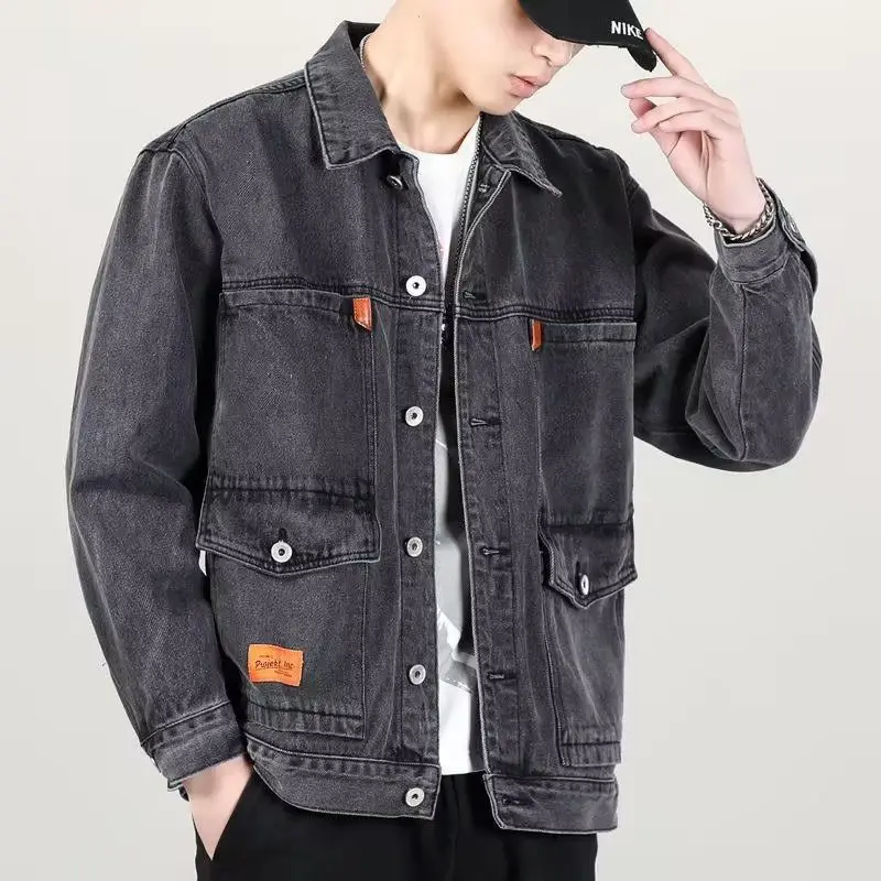 Spliced denim Jacket for Men's Spring and Autumn Trendy Brand Handsome Korean Style Trendy Top Motorcycle Work Jacket