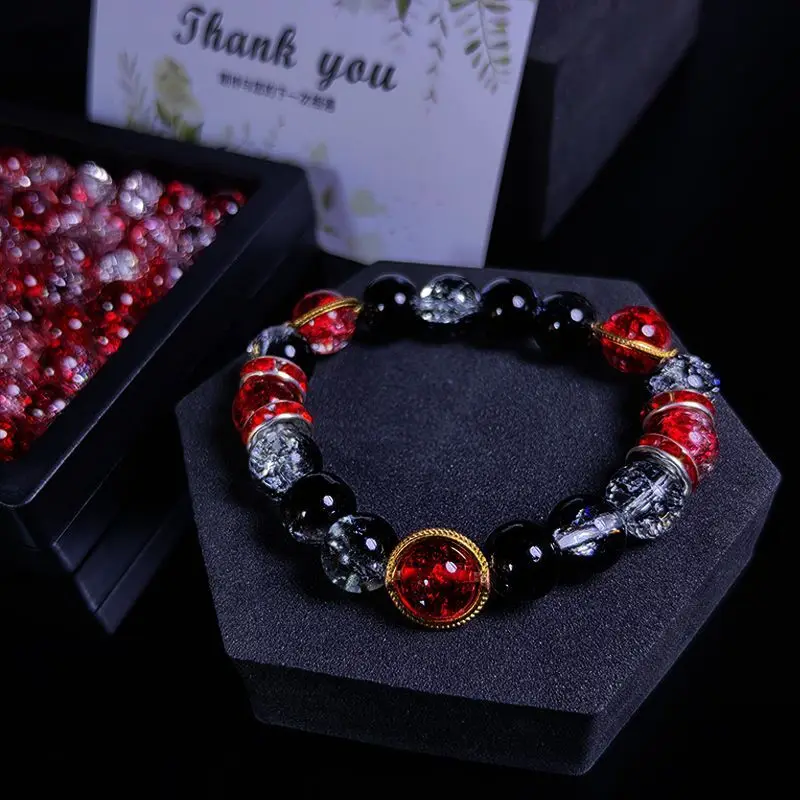 

Dark Red Colored Glaze Wrist Handstring Handmade Temperament High Color Value Couple Bracelet To Send Girlfriends Beautiful Gift