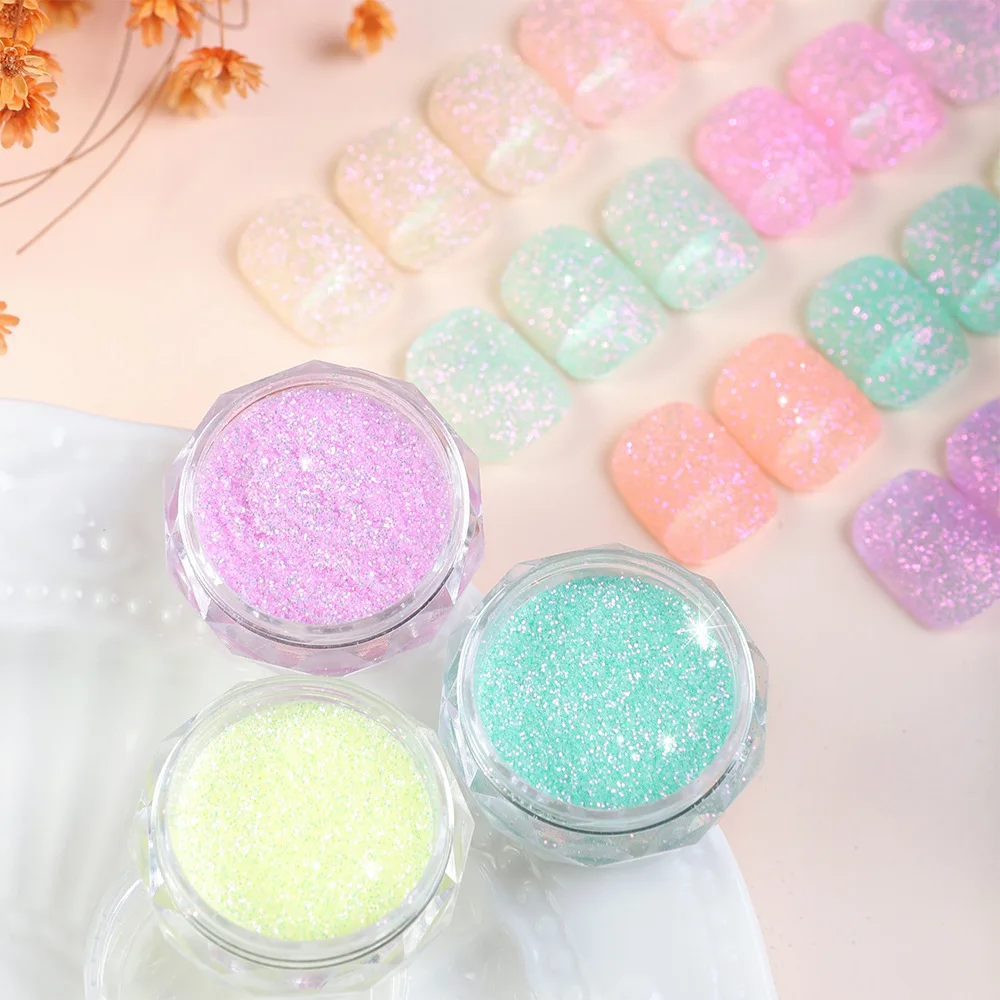 12 Stück/Kit Zucker Sand Nagel Glitter Bonbon Farbe schillernde Maniküre Wolle Effekt Pigment Staub Pulver Dekoration für Nagel zubehör