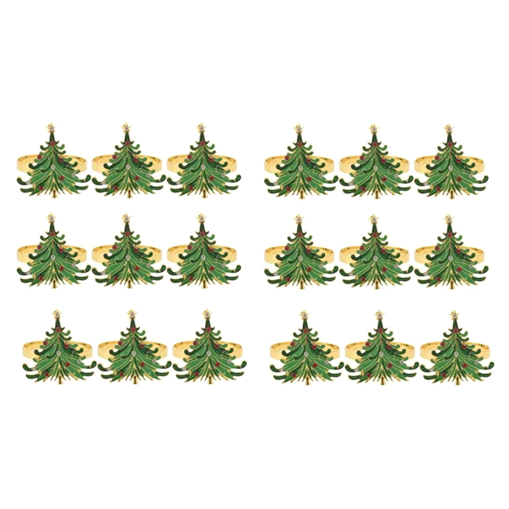 

B62B-Christmas Tree Napkin Rings Metal Napkin Buckle Gold Rings Designed With Red And White Diamond For Christmas Dining Table