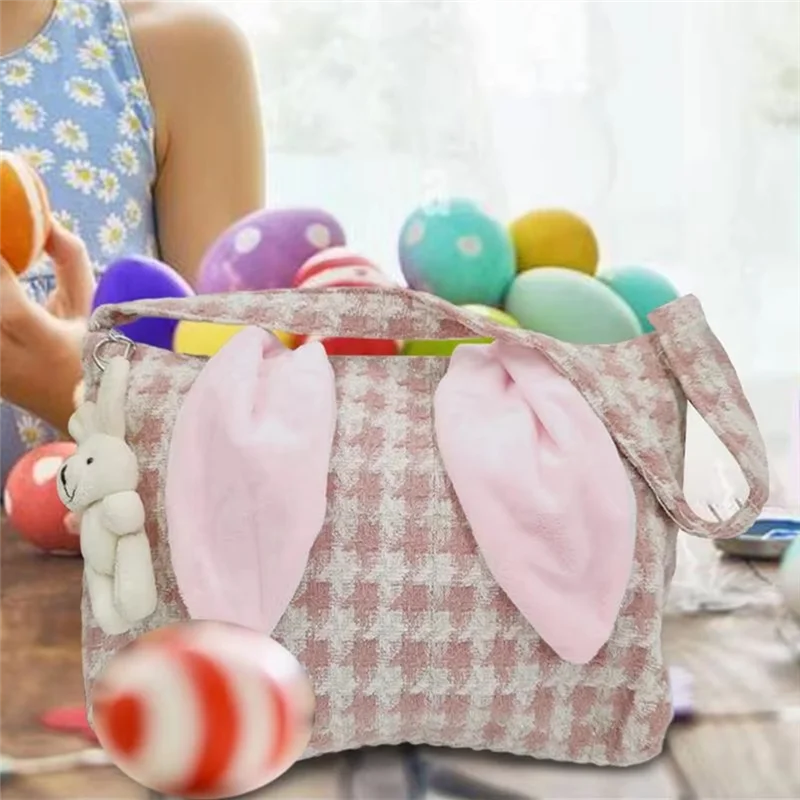 ABQR Easter Bunny Shoulder Bag Reusable Tote Bag With Zipper Fashionable Beach Bag Portable Casual Tote Bag For Women Girl