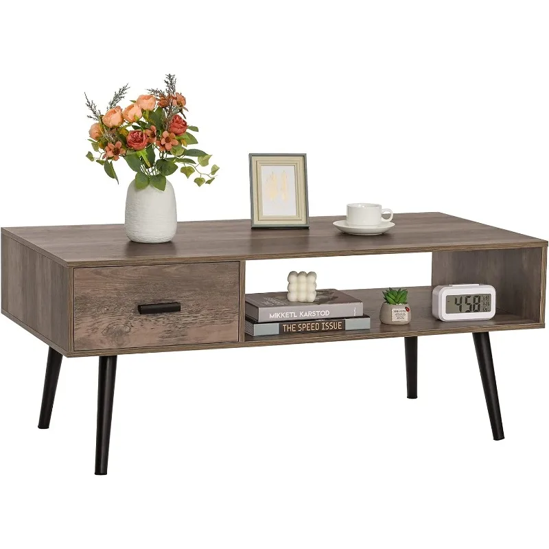 

Coffee Table with Storage for Living Room, Coffee Table with Drawer and Shelf for Reception Room, Office