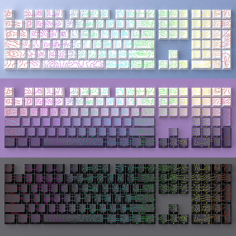 Neue Gleiche Höhenlinie 4.0 Tastenkappen 97-134 Tasten Originalhöhe Glowing Crack Fünfseitige Wärmesublimation Computer Mx-Tastatur