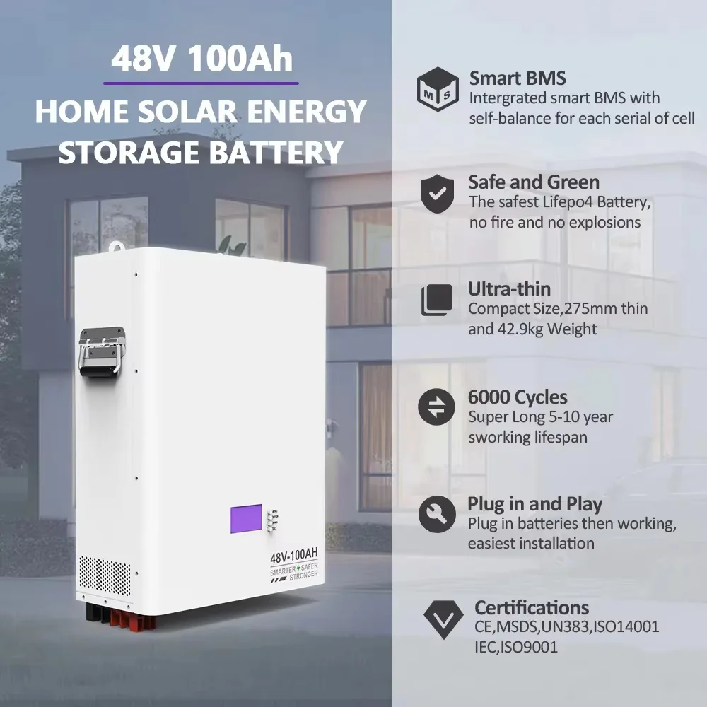 Deep Cycle Energy 48V 100Ah Lithium Ion Split Off-grid Home Solar Panel System Rechargeable Battery IP55 Protection 6000 Cycles