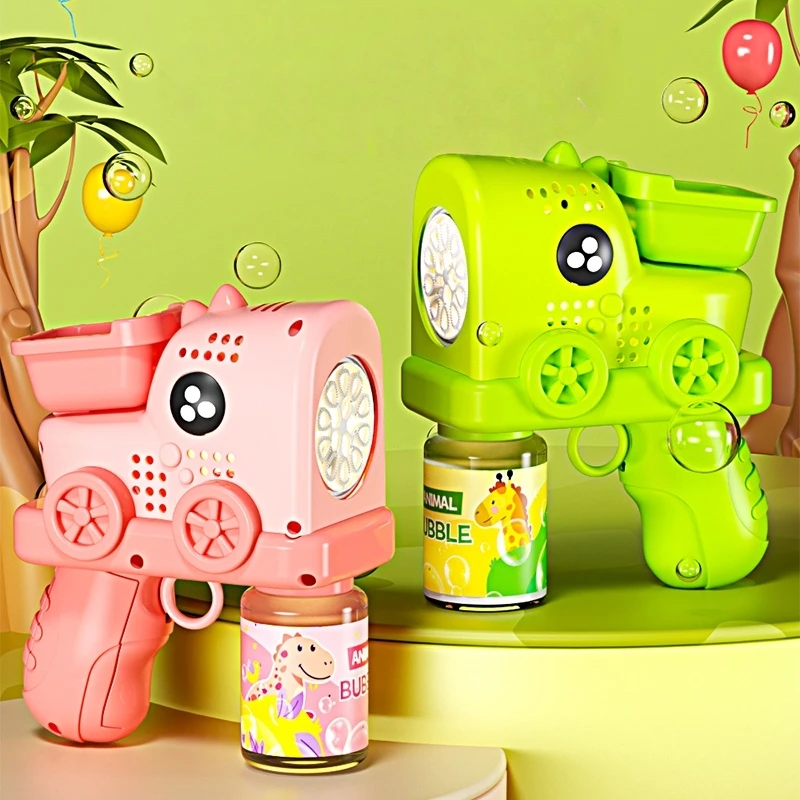 Lithium Battery Rechargeable Version Dinosaur Engineering Bubble Gun Bubble Blowing Machine Handheld Electric Fully Automatic Engineering Bubble Machine Toy