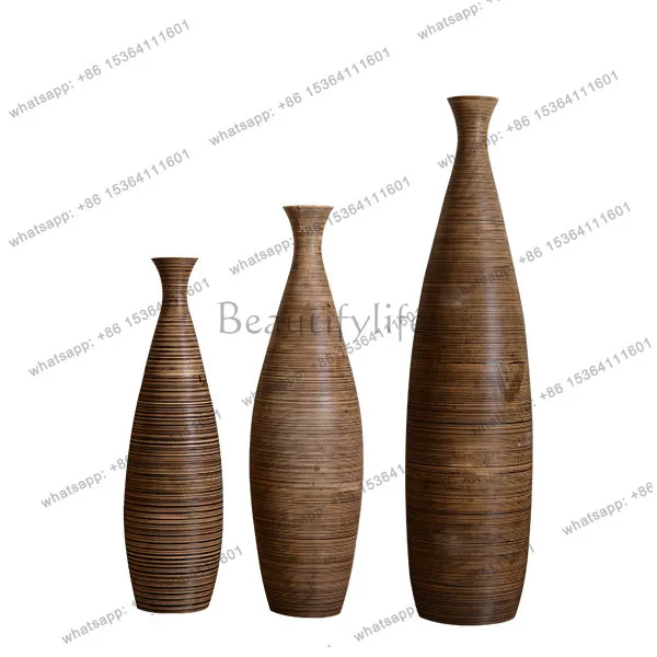 Large solid wood vase floor-to-ceiling ornament South East Asia hotel clubhouse opened large decorative art