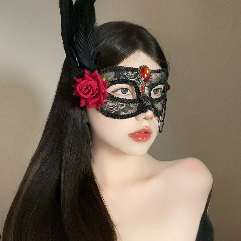 Mulheres de luxo meia máscara com lantejoulas flores pena traje acessórios festas temáticas halloween sexy baile cosplay carnaval preto