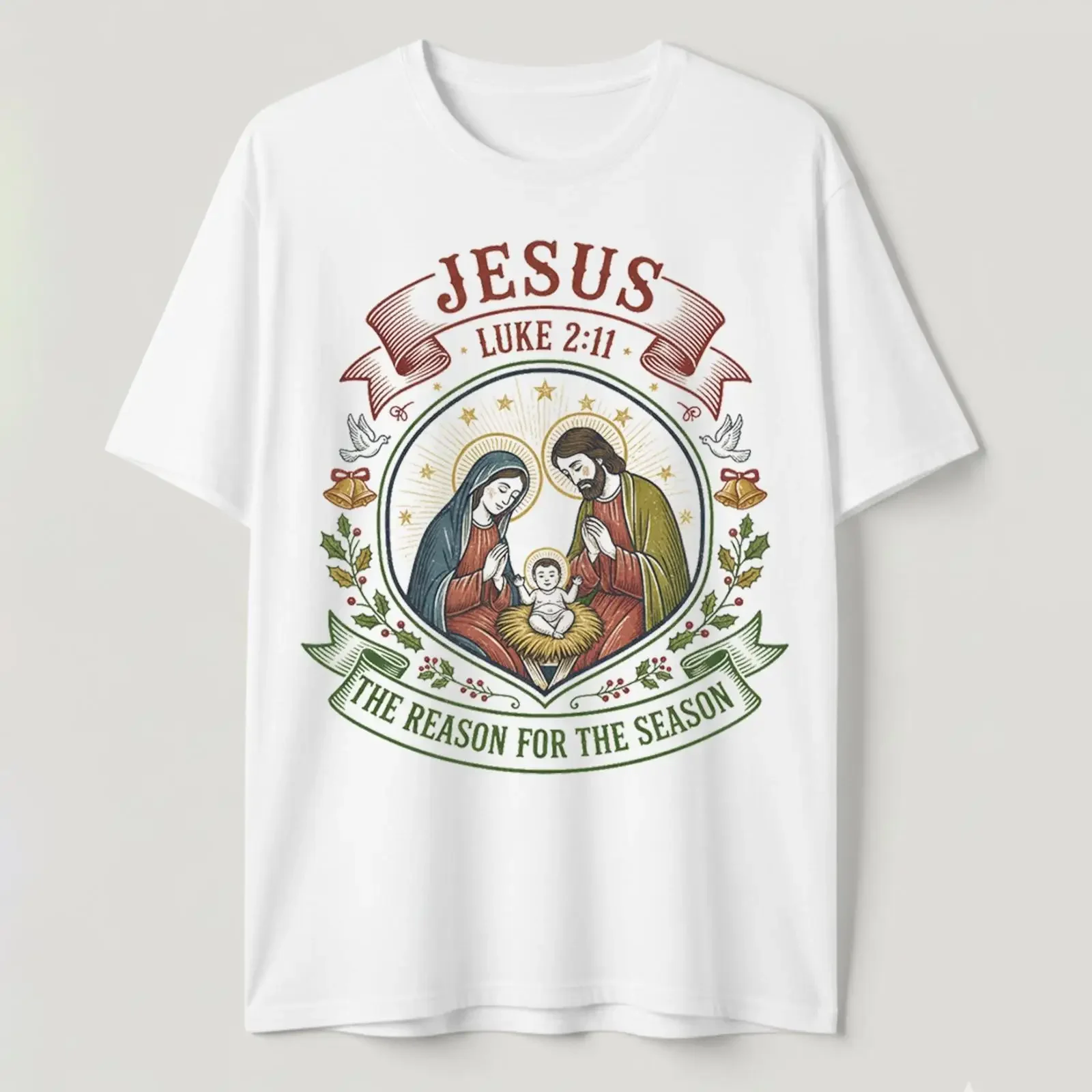 Maglietta Gesù La Ragione della Stagione Natività Cristiana Natale Bibbia T Shirt vintage Washed fashion Stylish Versatile