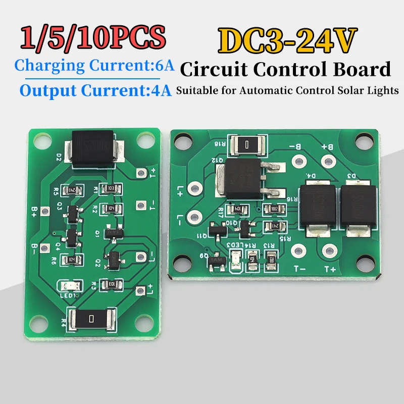 1/5/10Pcs DC3-24V Solar Lawn Light Control Module for Automatic Panel for Lithium/Lead-Acid Battery of Powered Solar Lighting