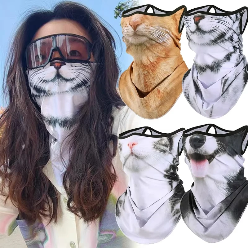 

Riding Sunscreen Mask 3D Cat Funny Veil Animal Face Towel Hanging Ear Integrated Protection Against UV Mask Neck Motorcycle Mask
