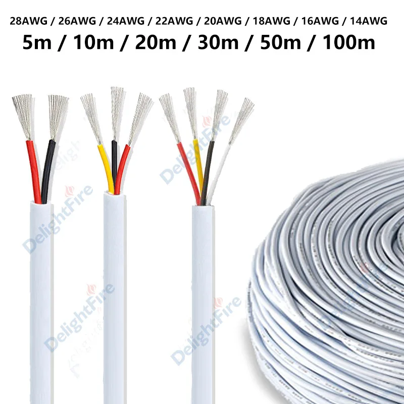 White 4 Core Wire 28 26 24 22 20 16 14 18AWG 3 2core Sheathed Cable PVC Tinned Copper Electrical Wire For LED Strip Speaker