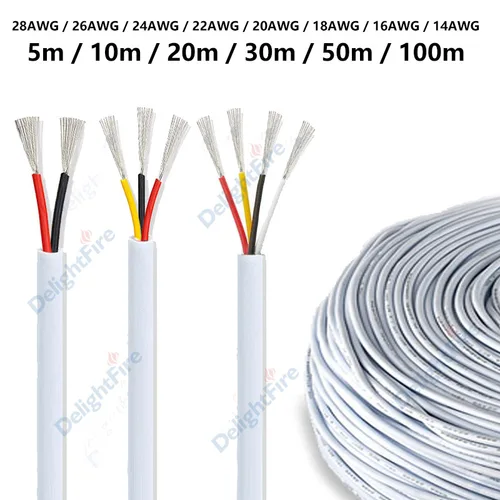 Cable blanco de 4 núcleos 28 26 24 22 20 16 14 18AWG 3 Cable enfundado de 2 núcleos Cable eléctrico de cobre estañado de PVC para altavoz de tira LED