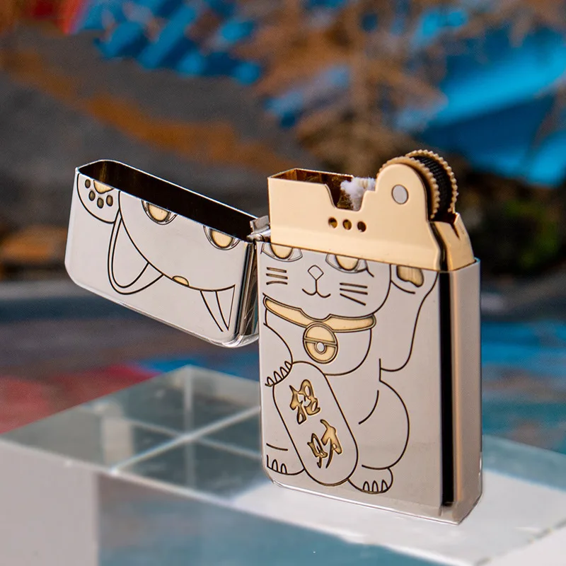 2026 New Genuine Chief Lucky Cat Personalized and Creative Slim Kerosiene Lighter Portable and Durable As A Gift for Men