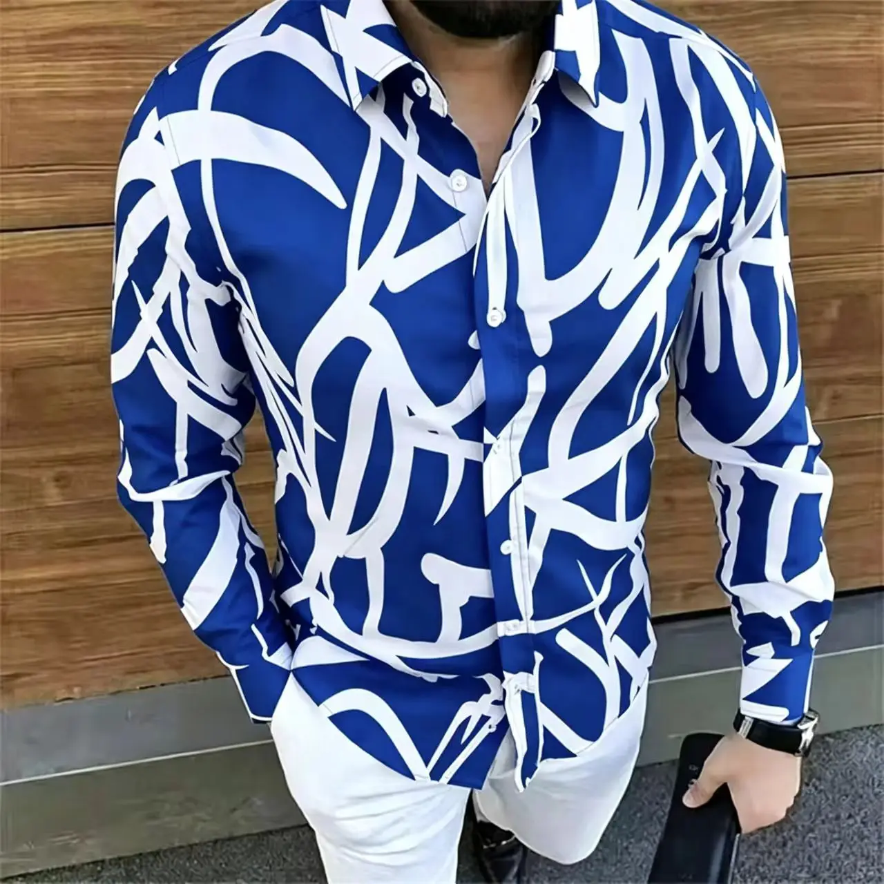 Men's fashion irregular striped long sleeved shirt 2026 new casual versatile button up shirt men's daily party street top