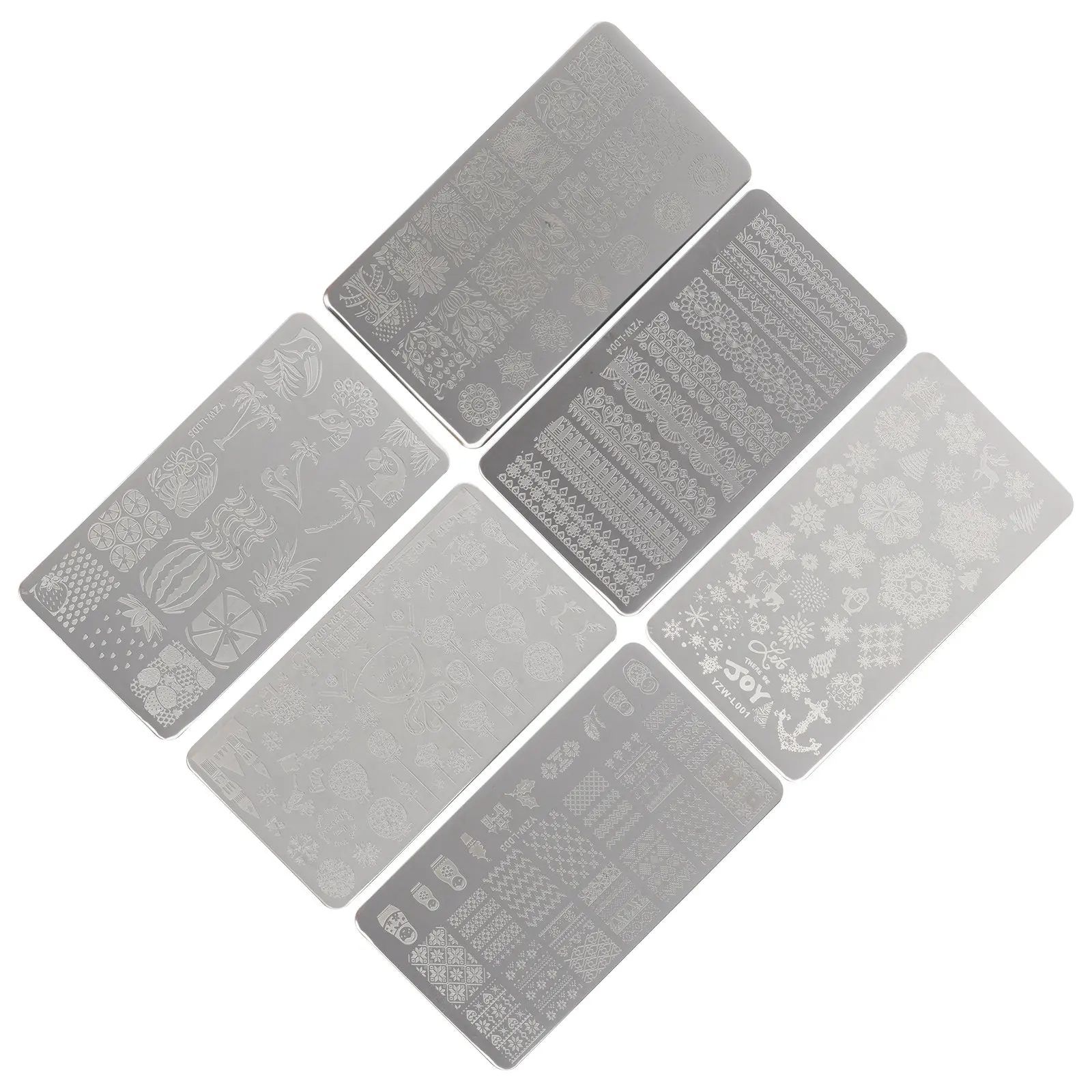 

Набор из 6 шт. трафаретов для стемпинга из нержавеющей стали: Рождественские снежинки и елки. Инструменты для DIY маникюра и декора ногтей.