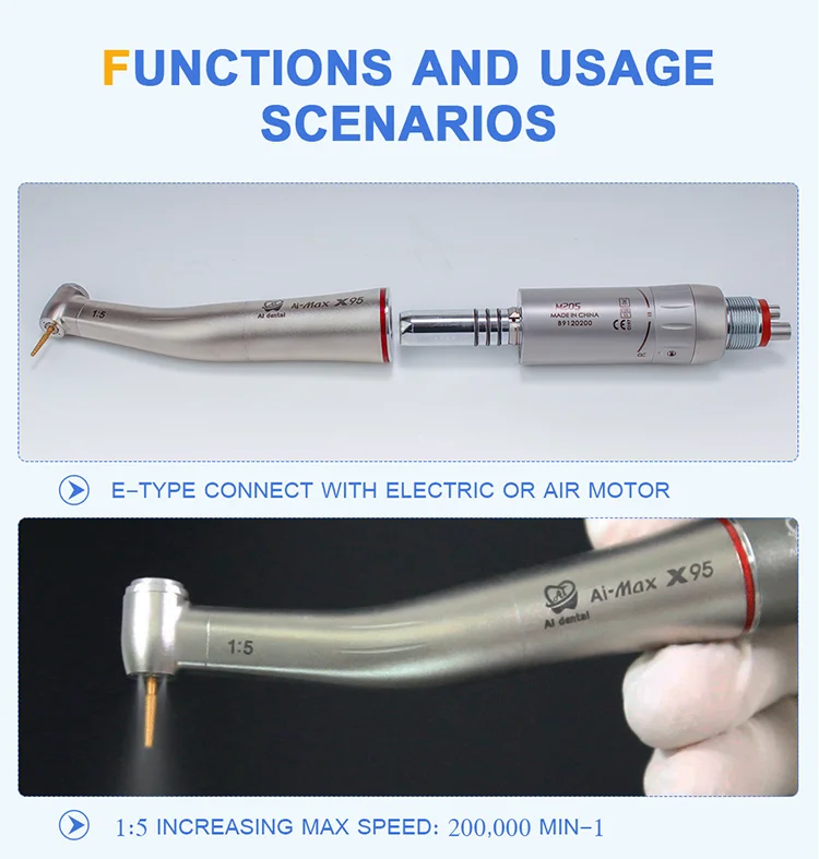 Dental Contra Angle-handpiece 1:5/1:1/4:1/16:1 Low Speed Hand Piece Single Water Spray E-Type Connector Without Fiber Optic