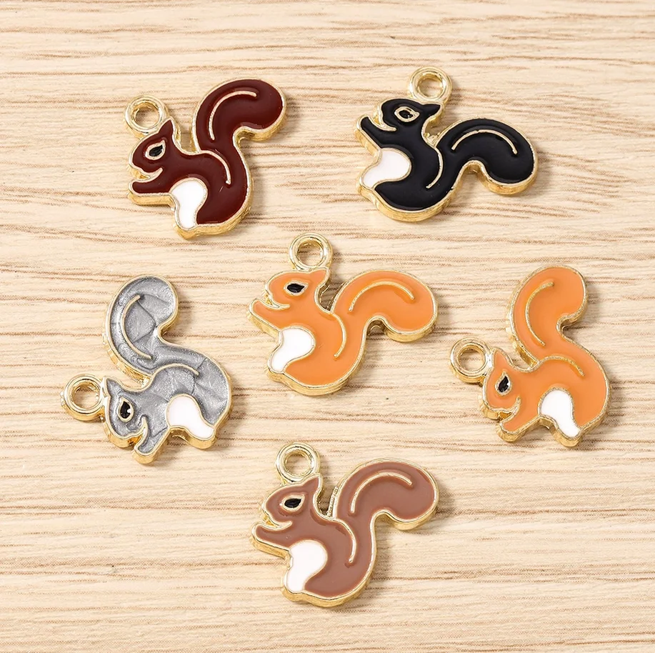10Pcs 13x31mm Cute Enamel Squirrel Charms Pendants Mixed Colors for DIY Bracelet Necklace Earring Jewelry Making Supplies