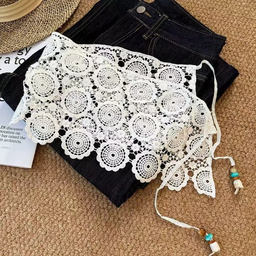 Trendy Jeans Decor Lace Fart Curtain Pretty Slim Fit Women's Hip Curtain Y2K Versatile Apron Wrap Skirt Summer