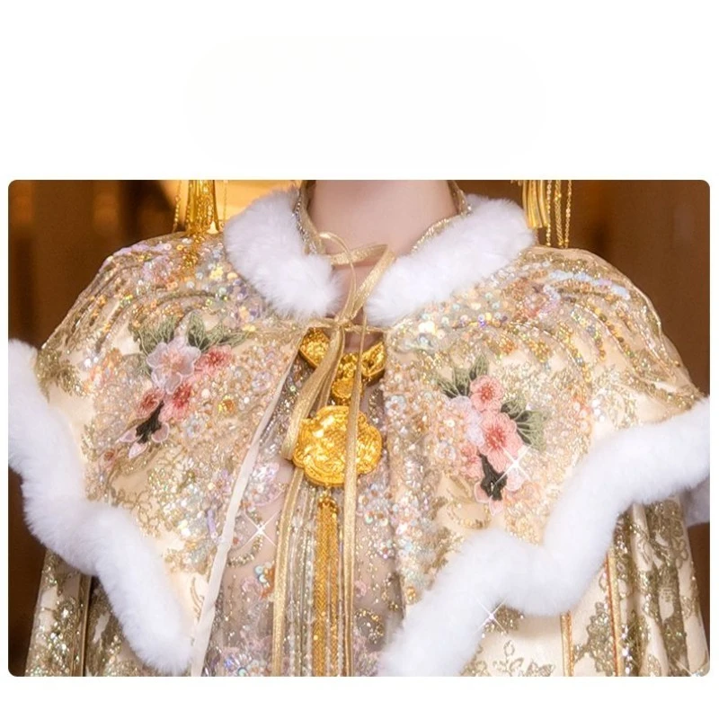 2026 جديد عباءة الزفاف الزفاف الصيني فينيكس تاج الفحم الشتاء سميكة المرأة عباءة جميلة كيب الشمبانيا Xiuhe عباءة #6