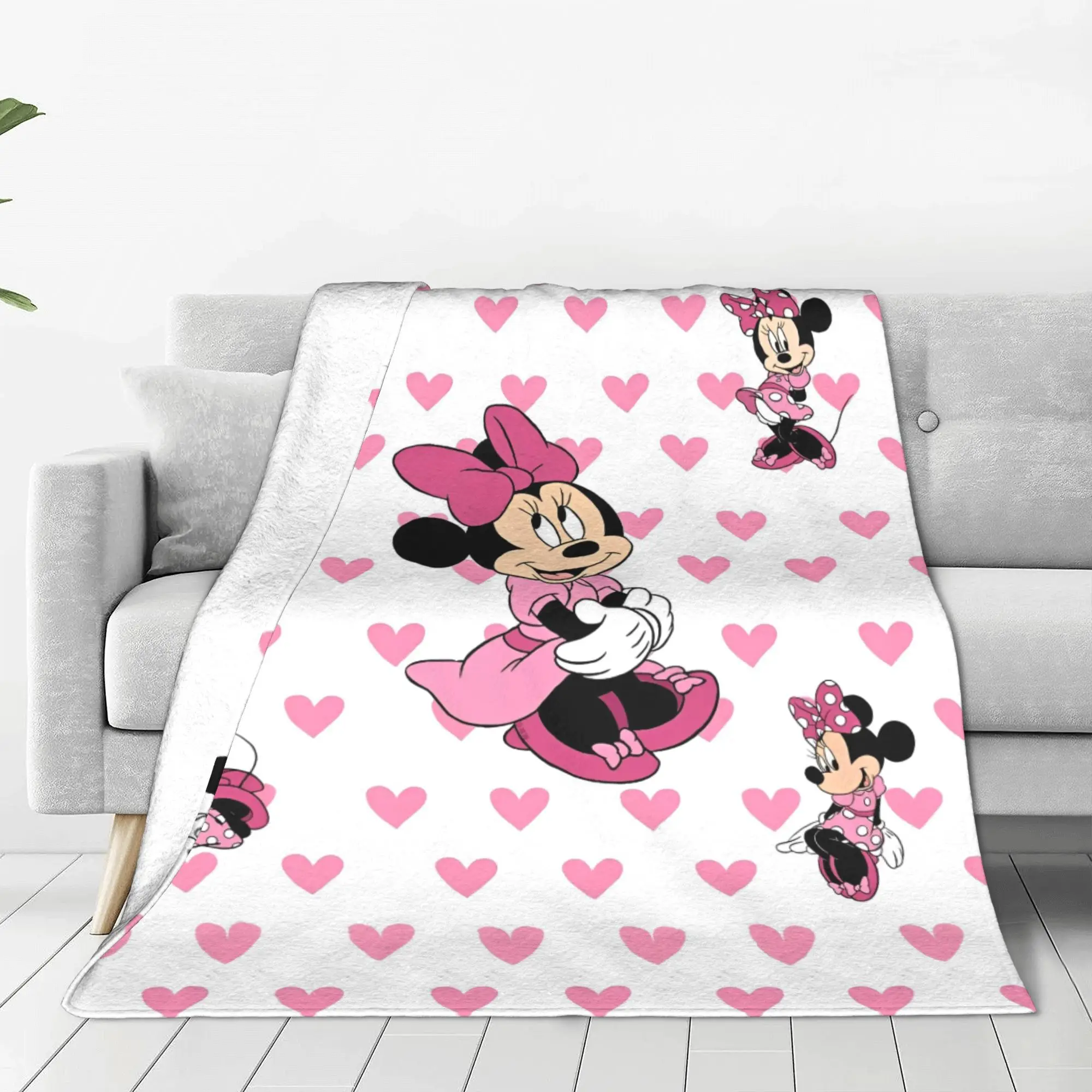 Manta de lana con estampado de dibujos animados para el hogar, edredón fino de felpa, supercálido, transpirable, color rosa, Minnie, Mickey Mouse