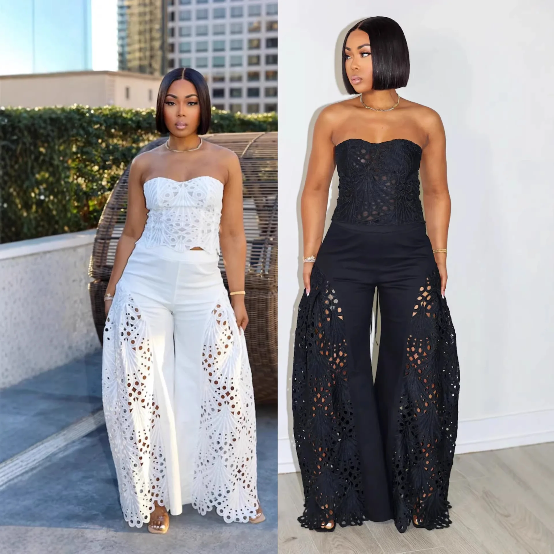 

New style fashionable European and American women's clothing set: lace bustier two-piece set, in stock