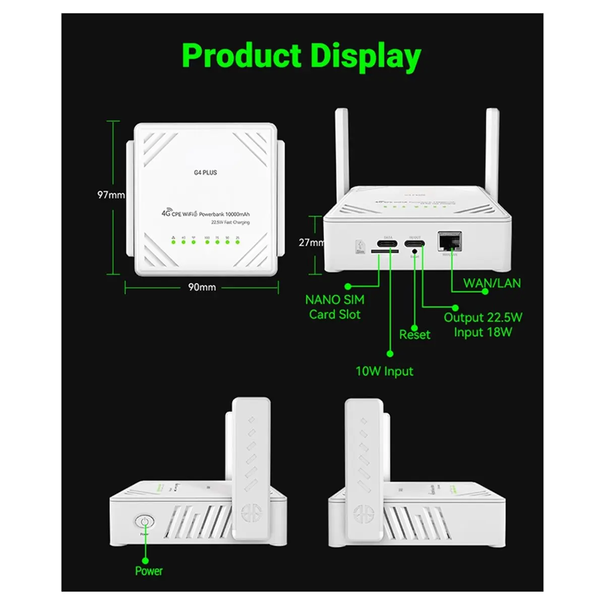 ★♠♥Y971A Hot Sale-G4 Plus 4G WiFi 6 Router with 22.5W Fast Charging, 10000mAh Portable CPE, 2-in-1 Power Bank 300Mbps