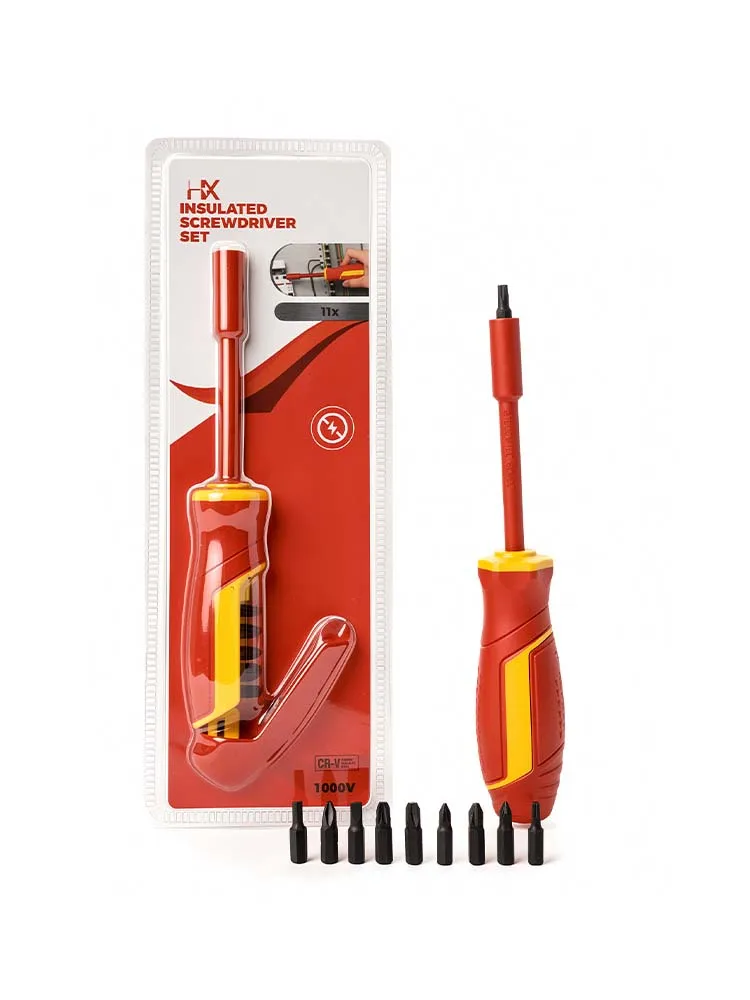 10-in-1 VDE-isolierter Schraubendreher-Satz mit austauschbaren Bits, Torx, Phillips, Schlitz, Multi-Bit-Schraubendreher-Set für Hochspannung – Detail 1