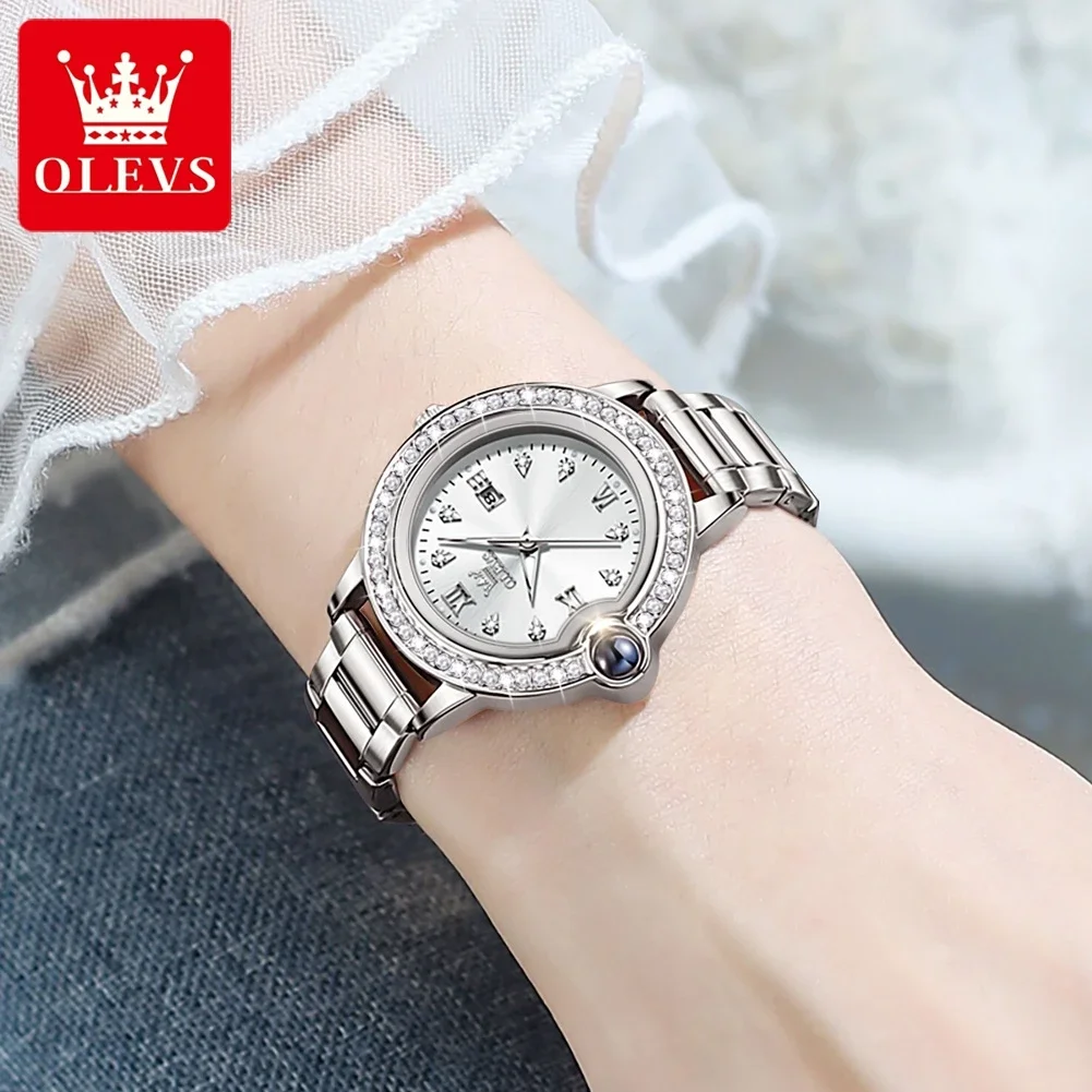 Olves 5588 Luxury Quartz Watches for Women Waterproof Luminous Wristwatches Stainless Steel StrapDiamond Dial Ladies\' Watches