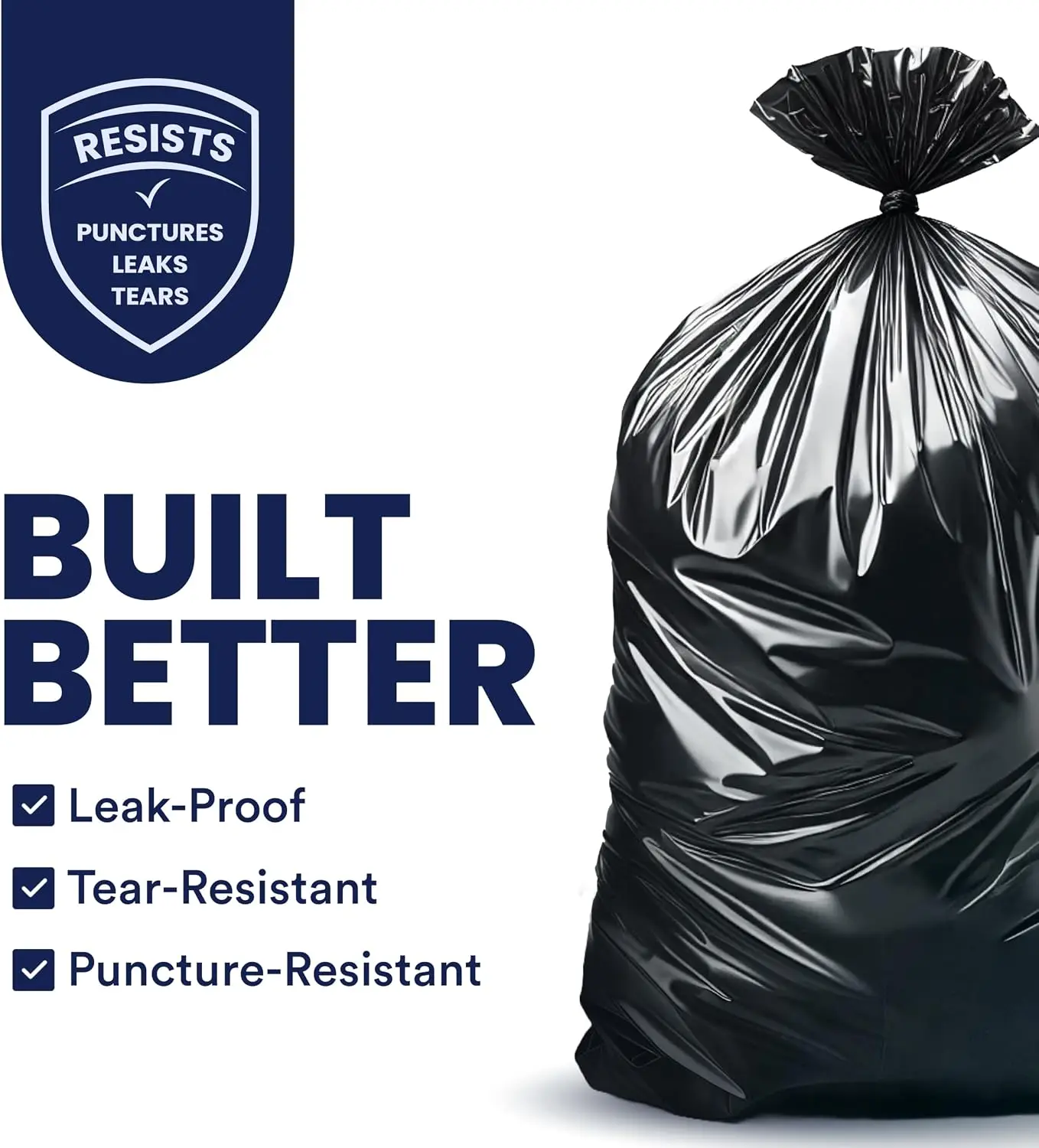 Plasticplace 55-60 Gallon Trash Bags, 1.2 Mil Heavy Duty Contractor Garbage Bags, Black Tear-Resistant Bags for Construction, Yard Waste, Industrial Use, Large 38” x 58” 100 Count