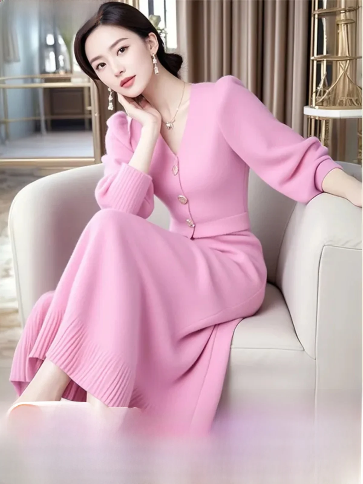 Setelan Rok dan Atasan Rajut Ele Pink untuk Wanita, Setelan Dua Potong untuk Musim Gugur, Kualitas Tinggi, Ukuran Besar, Fashion