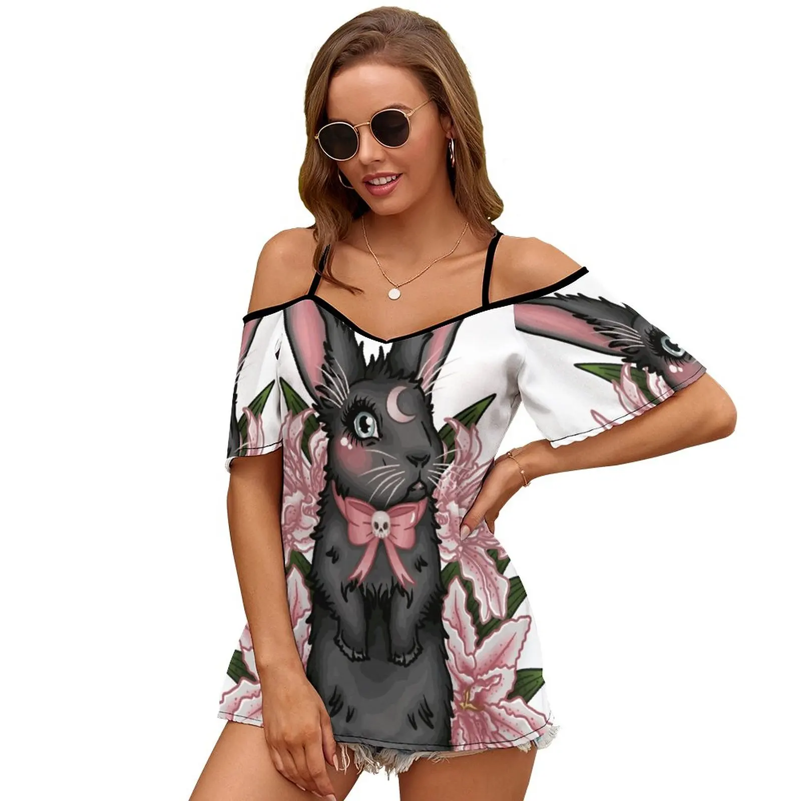 Camiseta Lily Rabbit para mujer, camisetas estampadas de primavera y verano, camisetas de varios estilos, conejo Lily Bunny Rabbit Miss