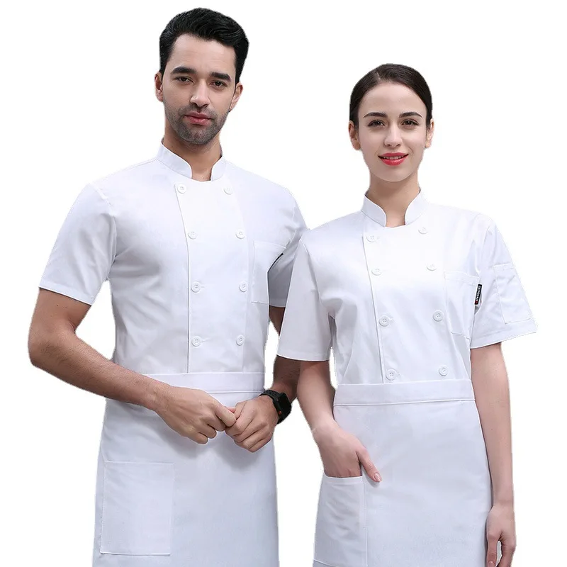 Solid Color Double-breasted Chef Long-sleeved Overalls, Short-sleeved Thin Kitchen Hotel Tooling