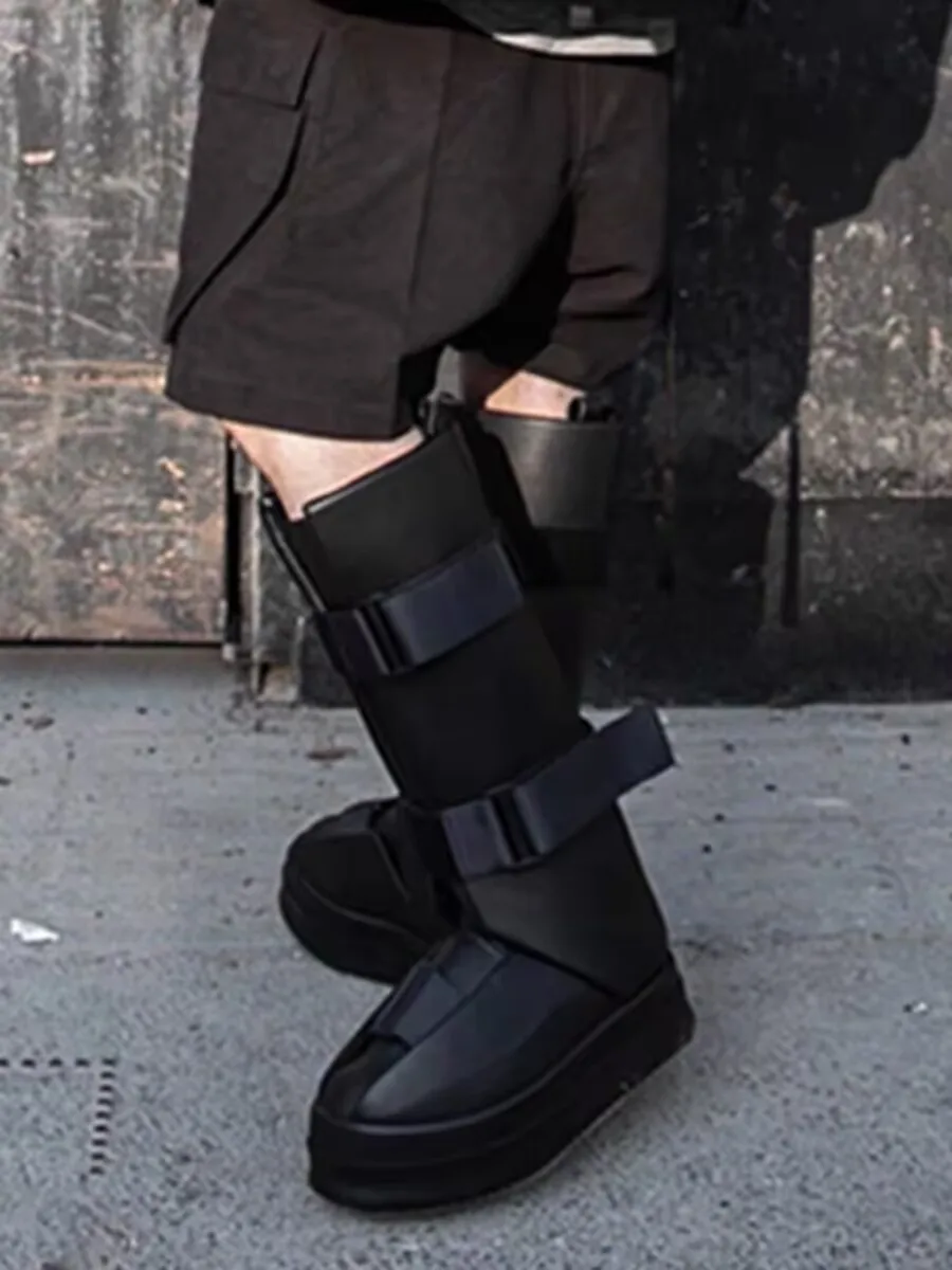 Men Chelsea Boots Platform Knee High Top Man Sneakers Gothic Heels Leather Luxury Vintage Trendy Designer Black Shoes
