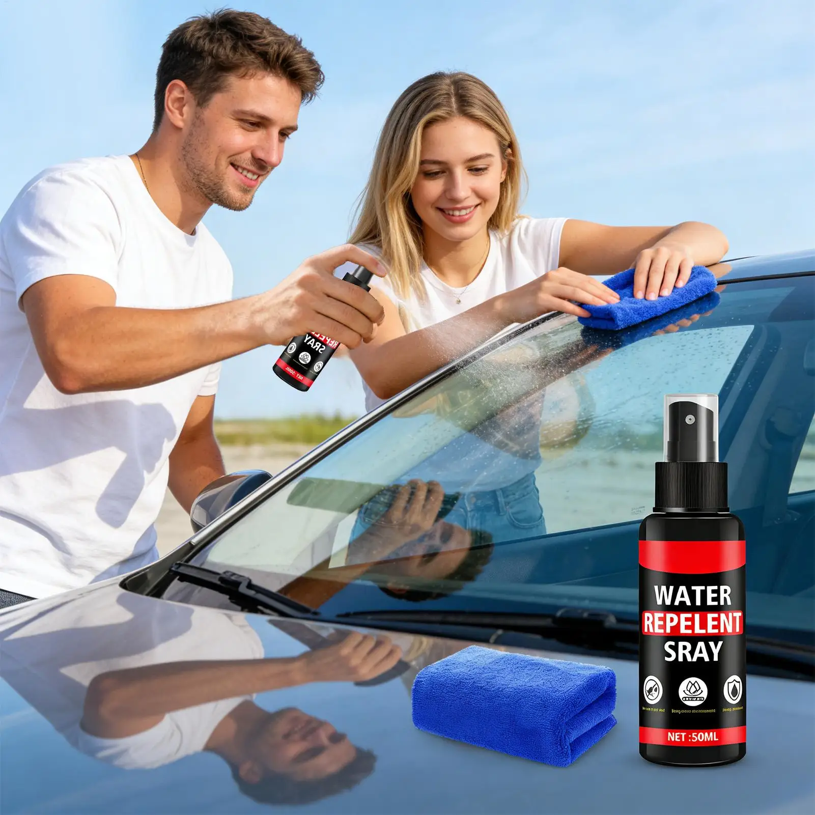 Car Hydrophobic Spray 50ml Hydrophobic Car Detailing Supplies Glass Cleaner Water Guard Fluid for Cleaning Restoration