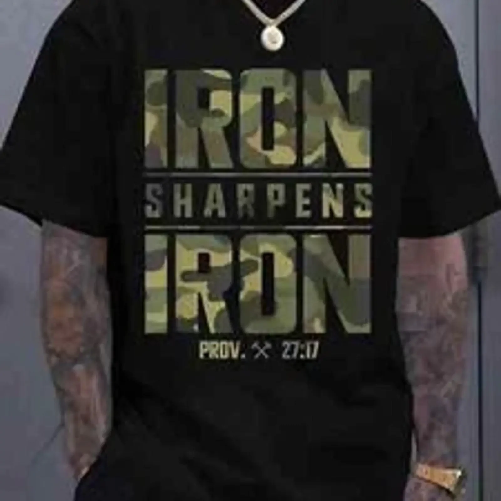 CMBT Men's Oversized 100 Cotton T Shirt IRON SHARPENS vintage Washed Soft Top For Everyday Wear Slightly Comfortable Versatile