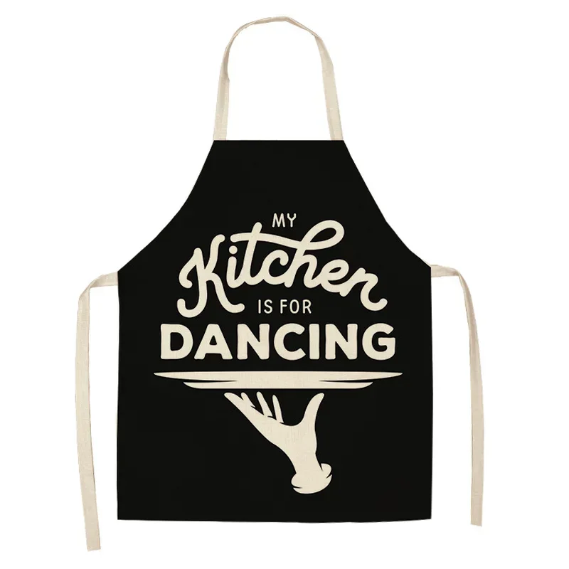 Black White Pattern Kitchen Aprons for Woman Home Linen Sleeveless Apron Cooking Baking Waist Bib Tool Tablier Cuisine Avental