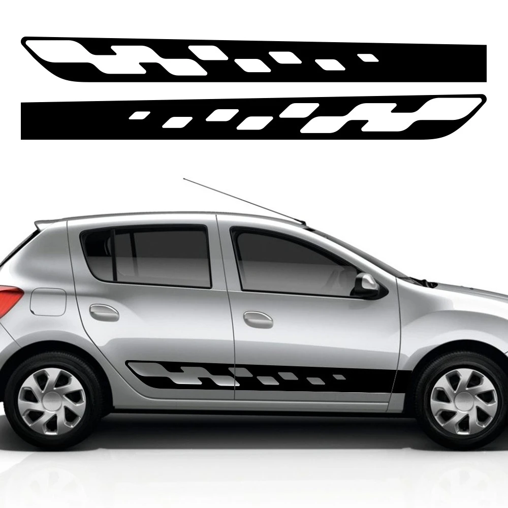 2PCS Car Door Side Skirts Long Striped Stickers Self-adhesive Vinyl Decals PVC Auto Body Decoration Sticker For Dacia Sandero