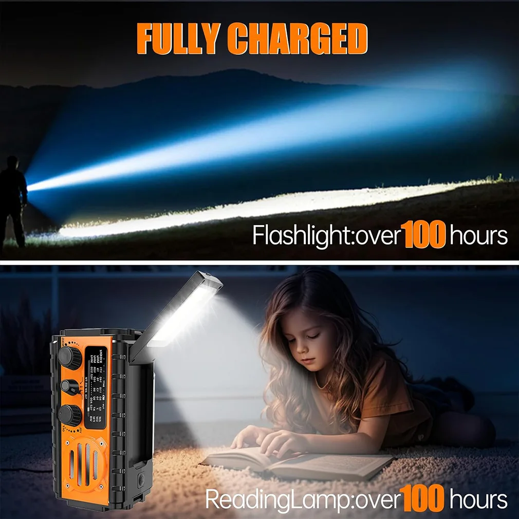 20000mAh FM AM/WB/NOAA Weather Radio Emergency Radio USB Rechargeable Solar Hand Crank Radio Flashlight SOS Alarm Power Bank