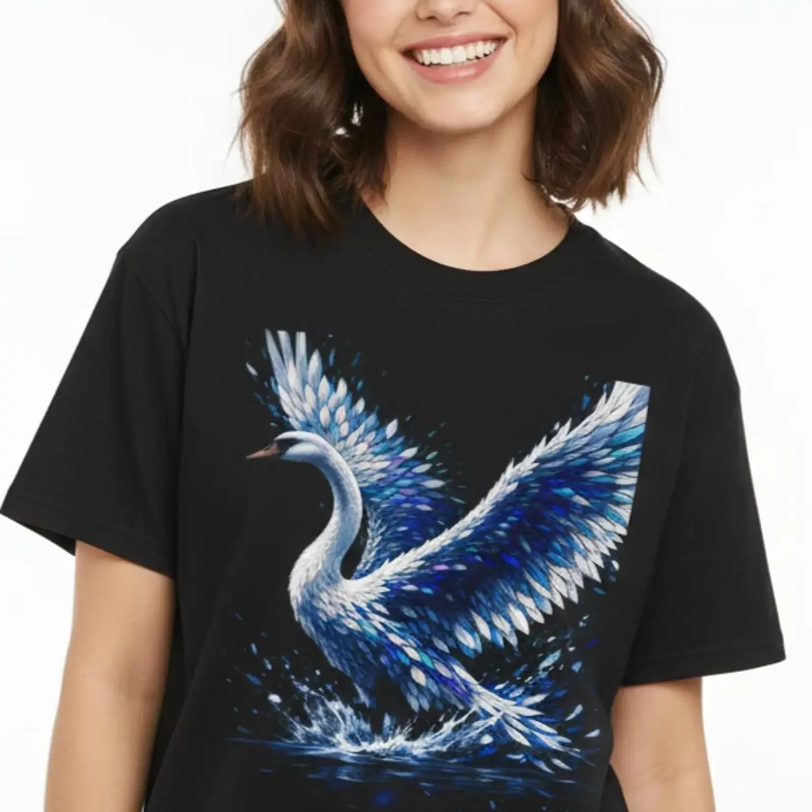 Blue Swan T Shirt Watercolor Bird Nature Lover Artistic Wildlife vintage Washed graphic designer clothes Slightly Unisex